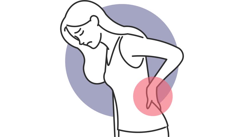 Young woman with severe lower back pain and expression of suffering
