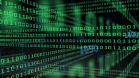 Streaming binary code opening 3D tunnel with nodes floating and line charts animating data trends. Digital, futuristic, abstract, data, technology, motion, visualization - Powered by Shutterstock - Get 15% off with code: PIKWIZARD15