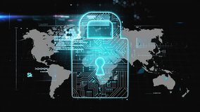 Upon SCANNING, neon-blue padlock pulsing while map shifting gray-to-yellow securing network. Cybersecurity, digital, technology, security, network, encryption, innovation - Powered by Shutterstock - Get 15% off with code: PIKWIZARD15