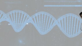 man edging forward after DNA helix pulse, opponent tackling him in sports technology. Athletics, competition, innovation, biomechanics, digital, energy, strength - Powered by Shutterstock - Get 15% off with code: PIKWIZARD15