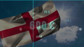On breeze, English flag waving as bar charts rising and line graphs updating to visualize trends. Data visualization, digital analytics, financial data, tech interface, futuristic design, economic - Powered by Shutterstock - Get 15% off with code: PIKWIZARD15
