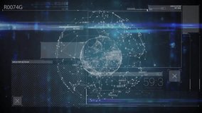 Dark interface starting globe rotating while nodes lighting numeric readouts climbing showing load. Holography, futurism, digital, network, innovation, technology, abstract - Powered by Shutterstock - Get 15% off with code: PIKWIZARD15