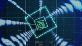 Green neon square appearing inside tunnel rotating, growing, shifting colors, demonstrating depth. Cyberpunk, futuristic, abstract, vibrant, digital, motion, technology - Powered by Shutterstock - Get 15% off with code: PIKWIZARD15