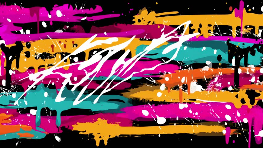 Creative abstract cartoon-style animation featuring grungy brush splatters, handcrafted urban texture, and youthful street art vibes. Ideal for edgy edits, music visuals, and more.