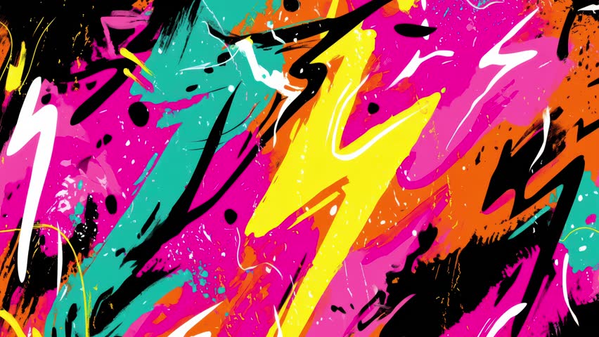 Creative abstract cartoon-style animation featuring grungy brush splatters, handcrafted urban texture, and youthful street art vibes. Ideal for edgy edits, music visuals, and more.