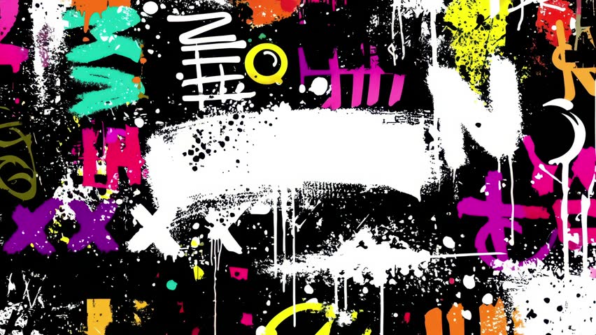 Funky cartoon grunge loop with chaotic brushstrokes, abstract graffiti movement, and urban edge. Seamless design perfect for visual art, VJ sets, or content overlays.