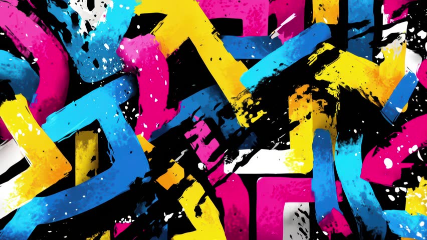Funky cartoon grunge loop with chaotic brushstrokes, abstract graffiti movement, and urban edge. Seamless design perfect for visual art, VJ sets, or content overlays.
