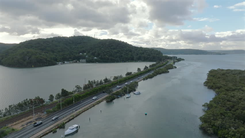 Drone footage of Spike Milligan Bridge in Woy Woy, New South Wales, Australia