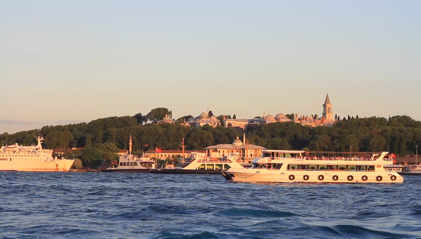 Topkapi Palace from the waterside. Looking from Karakoy side to historical