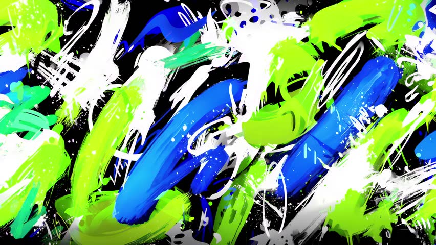 Hand-drawn animated paint loop with chaotic brush splashes, street energy, and colorful doodles. Perfect for abstract art projects, music visuals, and creative edits.