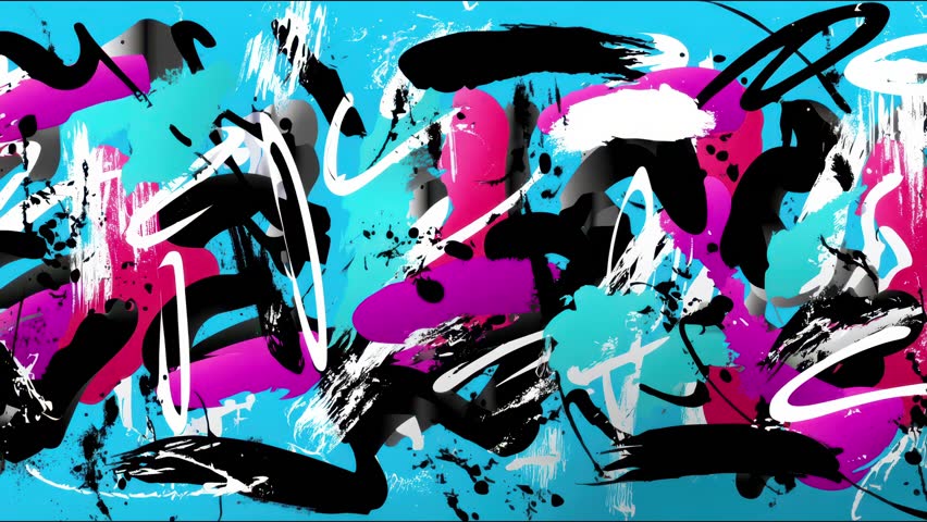 Abstract animated video loop with neon spray paint textures, expressive cartoonish brush strokes, and dynamic graffiti energy. Ideal for music visuals and modern art edits.