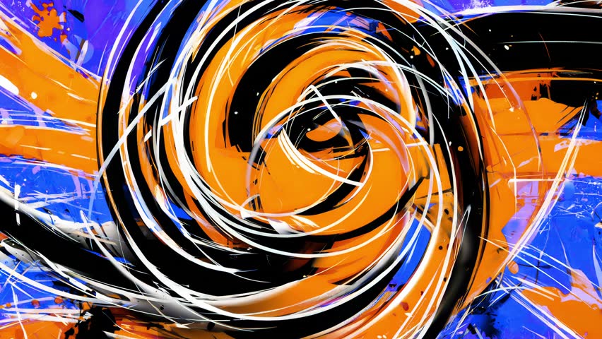 Vibrant graffiti-inspired animated background with bold brush strokes, paint splashes, and cartoon-style grunge textures. Perfect for VJ loops, abstract visuals, and urban motion graphics.