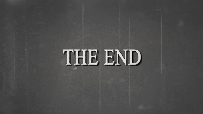 Final scene of classic vintage film showcases minimalistic credits against grainy backdrop. Evokes nostalgia and charm of early cinema. Ideal for projects needing a retro feel.