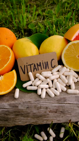 vitamin c and citrus. Selective focus.