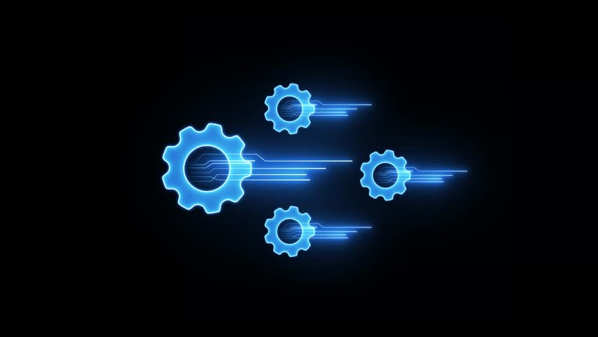 Abstract digital gears in motion, technology background, futuristic design for website