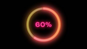 Glowing neon circular loading bar animation showing 0 to 60 percent progress with vibrant light ring and 60% indicator. Transparent background, perfect for tech or futuristic UI elements - Powered by Shutterstock - Get 15% off with code: PIKWIZARD15