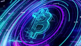4k video abstract background bitcoin finance footage Motion graphic of Blue digital money logo and futuristic technology circle HUD with circuit board - Powered by Shutterstock - Get 15% off with code: PIKWIZARD15