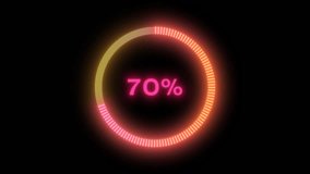 Glowing neon circular loading bar animation showing 0 to 70 percent progress with vibrant light ring and 70% indicator. Transparent background, perfect for tech or futuristic UI elements - Powered by Shutterstock - Get 15% off with code: PIKWIZARD15