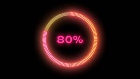 Glowing neon circular loading bar animation showing 0 to 80 percent progress with vibrant light ring and 80% indicator. Transparent background, perfect for tech or futuristic UI elements - Powered by Shutterstock - Get 15% off with code: PIKWIZARD15