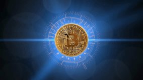 Bitcoin symbol coin with futuristic HUD interface, digital currency modern background looped animation Worldwide Cryptocurrency Bitcoin Symbol - Powered by Shutterstock - Get 15% off with code: PIKWIZARD15