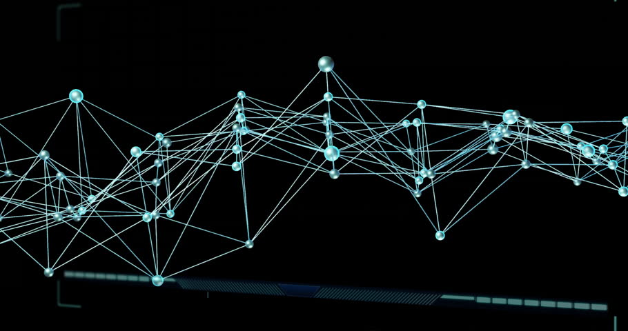 Black screen starting turquoise mesh forming and undulating, revealing virus model behind UI bars. Biotechnology, digitalart, futuristic, medical, technology, data, innovation