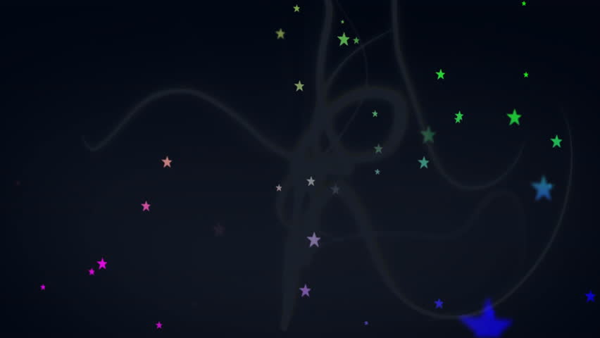 Looping grey ribbons initiating pastel stars clustering toward center then transforming into bars. Abstract, cosmic, vibrant, motion, digital, shimmer, futuristic