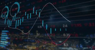 Opening with blurred skyline showing chart animating bars, lines and pie slices, visualizing trends. Finance, data visualization, analytics, investment, market trends, technology, innovation - Powered by Shutterstock - Get 15% off with code: PIKWIZARD15