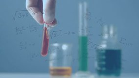 Red shapes forming circular frame, shrinking to reveal gloved hand rotating test tube for analysis. Scientist, laboratory, chemistry, research, innovation, precision, experimentation - Powered by Shutterstock - Get 15% off with code: PIKWIZARD15
