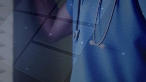 Doctor in blue scrubs observing hand swiping holographic charts updating data for diagnosis. Medical, healthcare, technology, innovation, digital, analysis, diagnostic - Powered by Shutterstock - Get 15% off with code: PIKWIZARD15