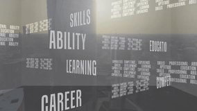 Camera panning across dusk skyline, 3D text clusters materializing, rotating to highlight education. Urban, innovation, architecture, advancement, projection, growth, professional-development - Powered by Shutterstock - Get 15% off with code: PIKWIZARD15