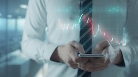 Trader is working with exchange mobile app. Phone screen with stock market charts and data analysis. Broker trading online. Concept of bitcoin BTC and stock market investor or crypto trading - Powered by Shutterstock - Get 15% off with code: PIKWIZARD15