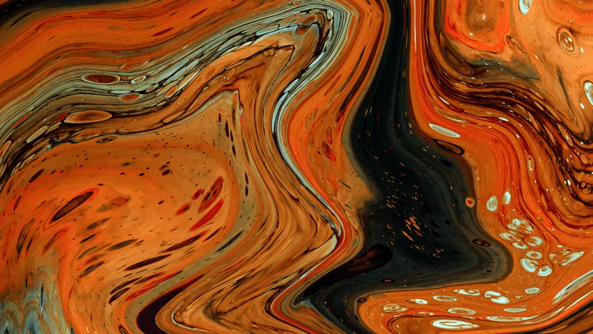 Abstract background Animation of liquid ink marble combination orange and black