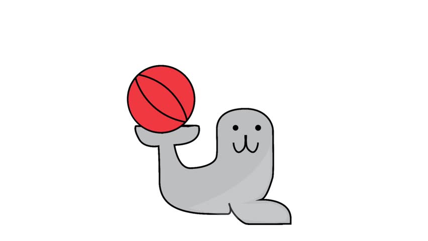 Cute Happy Seal Balancing a Red Ball on Its Tail, Perfect for Kids Illustrations, Animal Education and Fun Graphic Designs