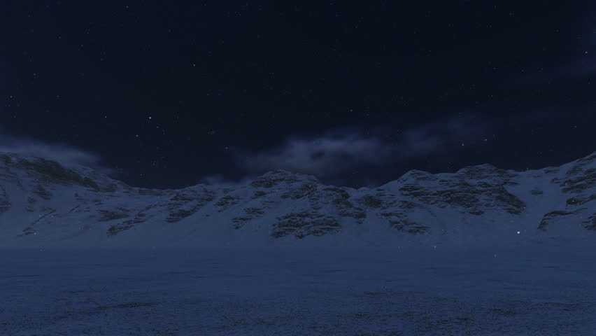 Snowy Mountains and Moon, camera panning