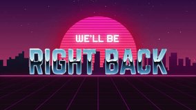 Retro 80s Style Be Right Back Stream Overlay Animation with Neon Grid and Sunset - Powered by Shutterstock - Get 15% off with code: PIKWIZARD15