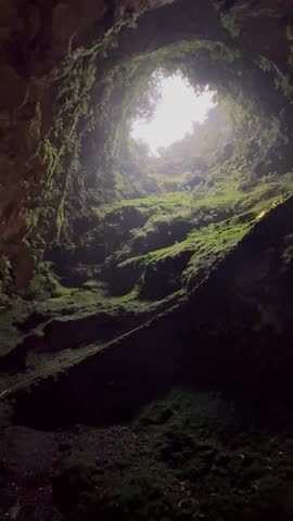 Water droplets from the sky within the cave