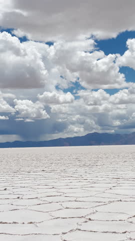 Cracked Salt Surface of Salinas Grandes Seen From a Moving Vehicle, Jujuy, Argentina - 4K Vertical