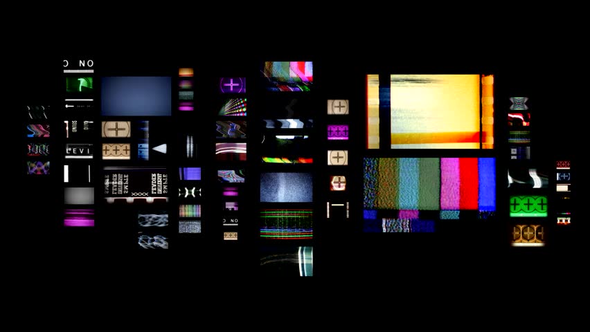 Digital animation of screens displaying film and TV-related static distortion and countdowns, adding a modern touch to visuals.