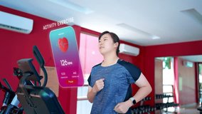 Asian woman uses a futuristic holographic interface with augmented reality (AR) to select a cardio workout program in a modern smart gym, representing the future of fitness and health technology. - Powered by Shutterstock - Get 15% off with code: PIKWIZARD15