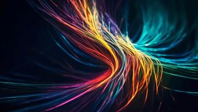 Abstract close-up of colorful fiber optic strands glowing with neon light, creating a futuristic and high-tech visual effect. 4K - Powered by Shutterstock - Get 15% off with code: PIKWIZARD15