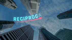 Dramatic Viewpoint of Skyscrapers with Graphs Indicating Rising Reciprocal Tax Trends in Urban Landscape. Consignment. - Powered by Shutterstock - Get 15% off with code: PIKWIZARD15