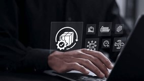 Logistic and transport concept, Businessman using laptop with supply chain technology for logistic management, organizing and controlling resources to meet the needs of customers. - Powered by Shutterstock - Get 15% off with code: PIKWIZARD15
