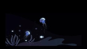 Serene animation of glowing jellyfish and shimmering fish in a mystical, dark underwater realm. Perfect for calming, dreamlike, or soulful themes - Powered by Shutterstock - Get 15% off with code: PIKWIZARD15