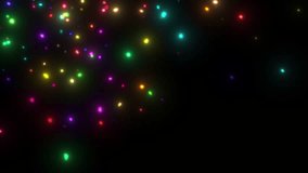 Multicolored glowing particles floating and twinkling on a dark background. Abstract looped animation perfect for celebration themes, party visuals, festive backgrounds, or digital effects in motion  - Powered by Shutterstock - Get 15% off with code: PIKWIZARD15