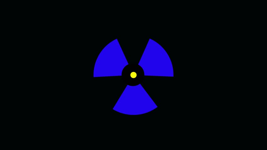 Radiation hazard icon. Vector. Black icon on medium gray background. Isolated. Radiation Round sign. 3D Extruded Yellow Icon with Red Sides a Black background. 4k video.