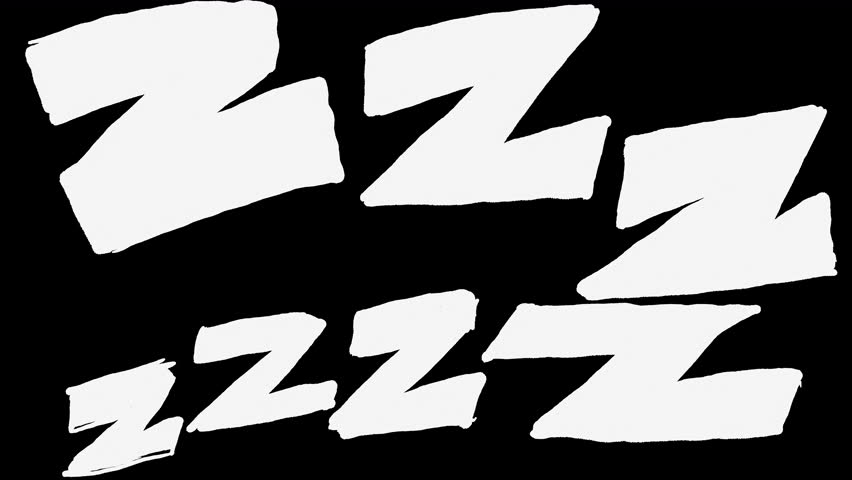 White cartoon Z Z Z letters on a black screen. A hand-drawn snoring transition in 4K with alpha channel, ideal for dream scenes and clip changes.