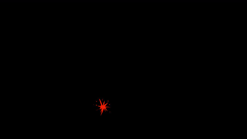 Simple sparks from an explosion on black screen. Cartoon animation of flying particles and colored energy in 4K with alpha.