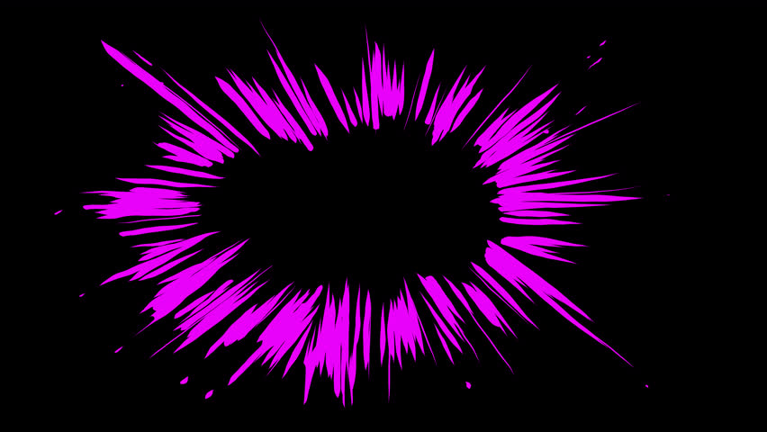 Colorful fireworks explode on black screen. Cartoon animation of celebratory pyrotechnics with bursting rays in 4K and alpha channel.