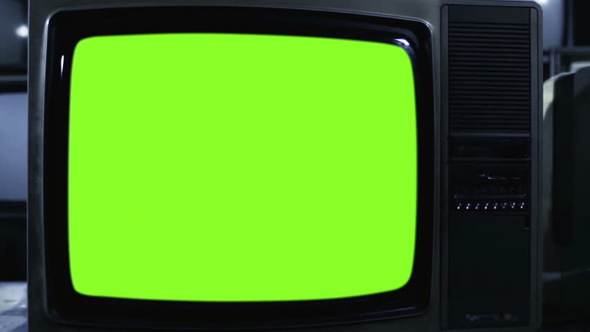Retro Television Turns On With Static Noise Then Switches to Green Chroma Key Screen - Authentic Footage, Not AI-Generated - 4K