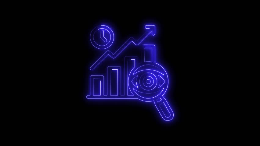 Neon Business Analytics Icon with Magnifying Glass and Growth Chart - Powered by Shutterstock - Get 15% off with code: PIKWIZARD15